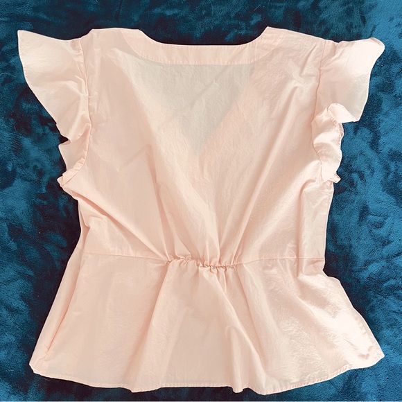 J. Crew Short Ruffled Sleeve Pink Blouse Size 14 - Picture 2 of 6